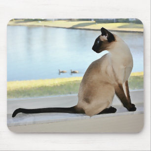 Peaceful Siamese Cat Painting Mouse Mat