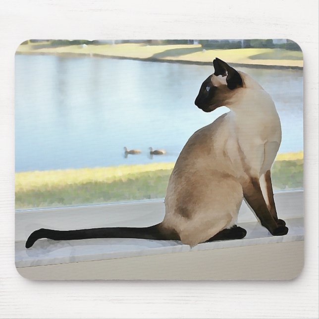 Peaceful Siamese Cat Painting Mouse Mat (Front)