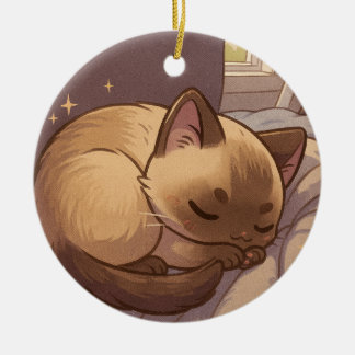 Peaceful Siamese Kitten  Ceramic Tree Decoration