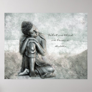 Peaceful Silver Buddha with Wisdom Quote Poster