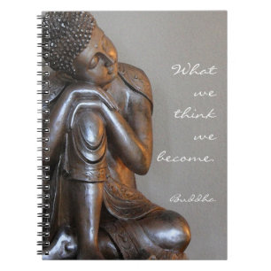 Peaceful silver Buddha with wise quote Notebook