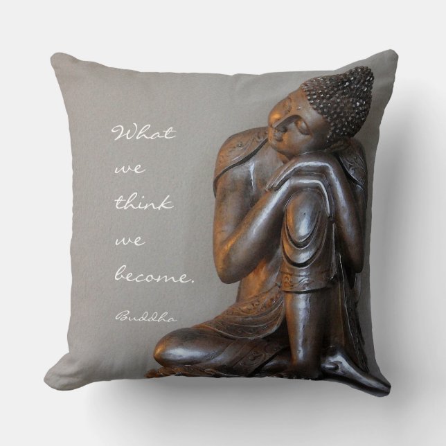 Peaceful silver Buddha with words of wisdom Cushion (Front)