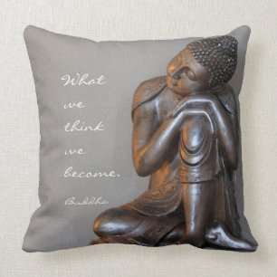 Peaceful silver Buddha with words of wisdom Cushion