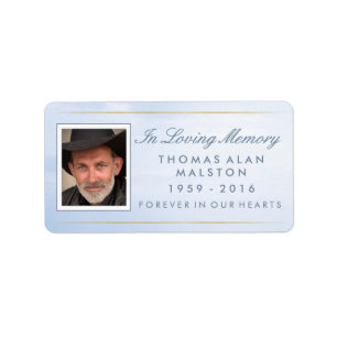 Peaceful Sky Blue In Loving Memory Custom Photo Label