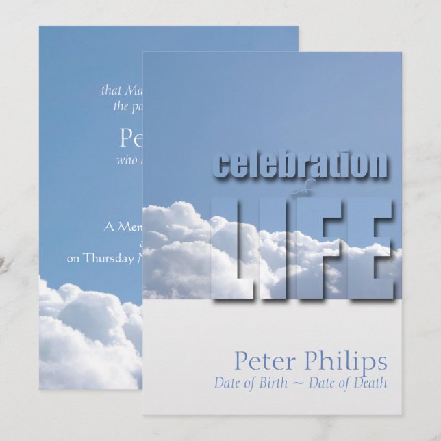 Peaceful Sky Modern Celebration of Life Invitation (Front/Back)