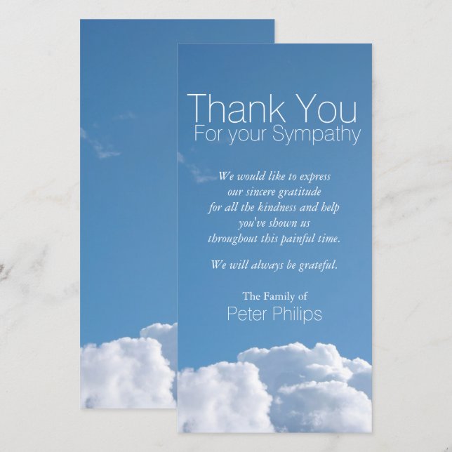 Peaceful Sky V1 Sympathy Thank You Photo Card (Front/Back)