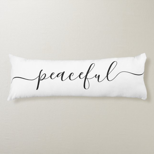 Peaceful Sleep White Black Elegant Script Body Cushion (Front)