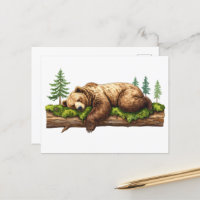 Peaceful Sleeping Grizzly Bear Forest Illustration