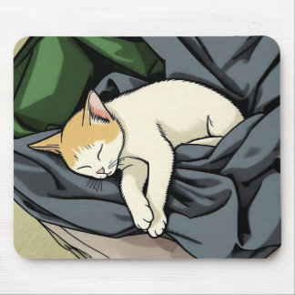 Peaceful Sleeping Kitten on Cosy Blanket Mouse Mat