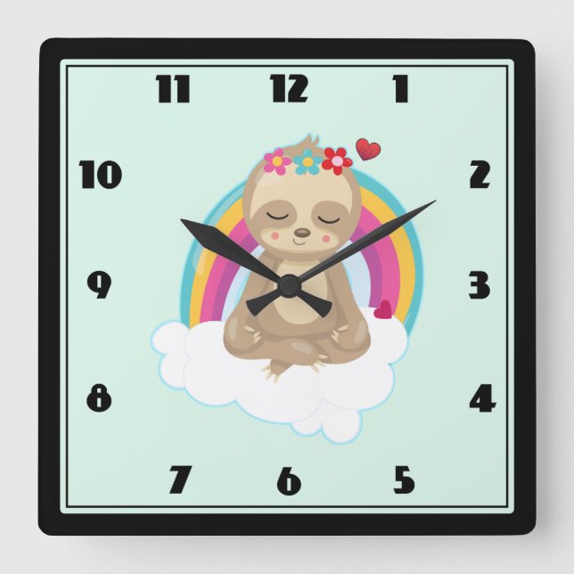 Peaceful Sloth Meditating Quietly on a Cloud Square Wall Clock (Front)
