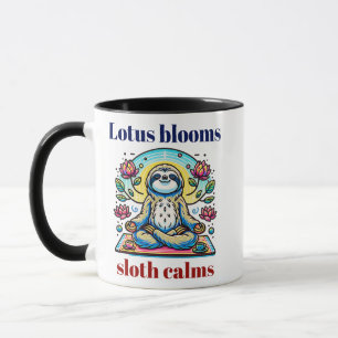 Peaceful Sloth Meditation with Lotus Flowers Mug