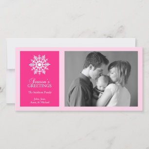 Peaceful Snowflake Christmas Photo Card (Hot Pink)