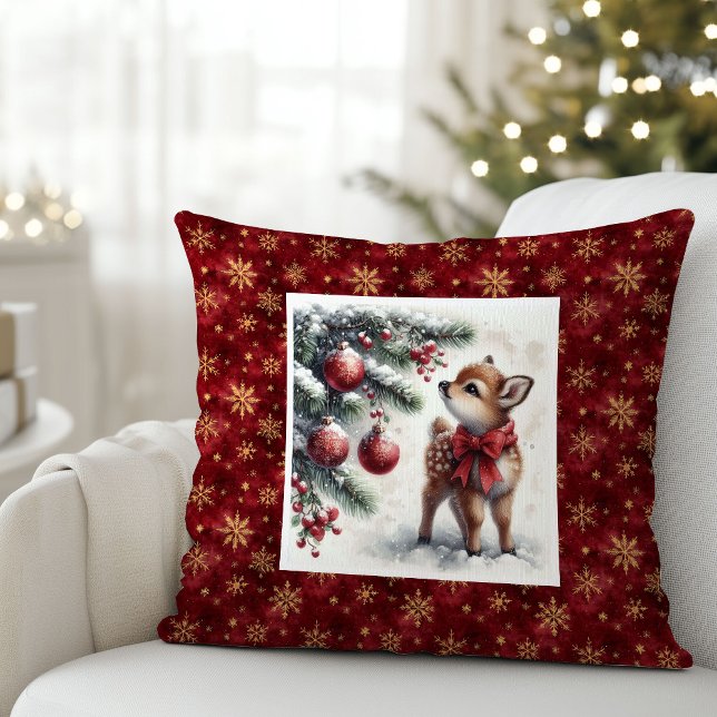 Peaceful snowy forest baby fawn Christmas pillow  (Peaceful snowy forest baby fawn Christmas pillow (51))