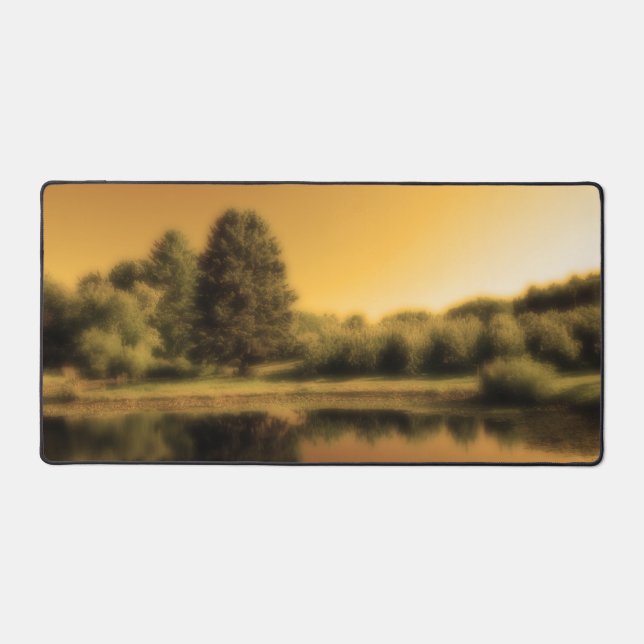 Peaceful Summer Lake Sunset Sky Photo Desk Mat (Front)