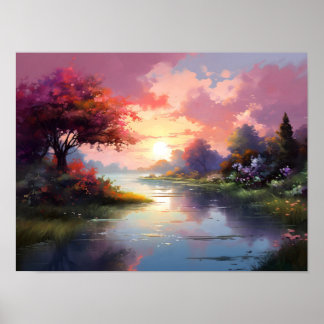 Peaceful sunrise river  poster