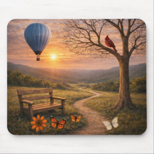 Peaceful Sunset Bench Cardinal Balloon Landscape M Mouse Mat