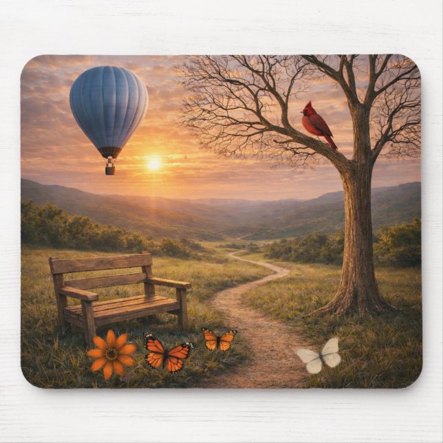 Peaceful Sunset Bench Cardinal Balloon Landscape M Mouse Mat (Front)