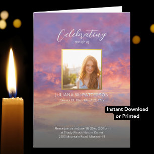 Peaceful Sunset Funeral Program Instant Download Card