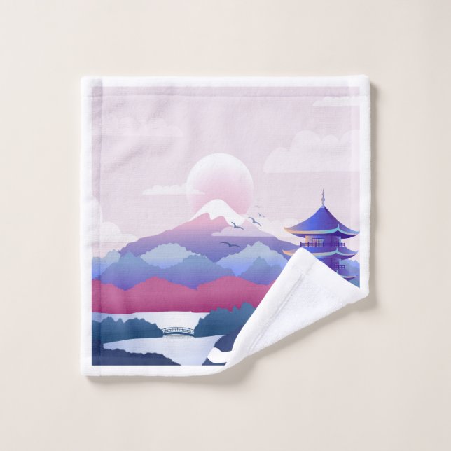 Peaceful Temple Scenery At Dawn Bath Towel Set (Wash Cloth)