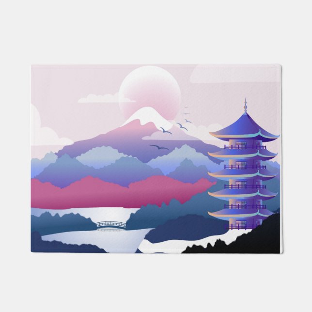 Peaceful Temple Scenery At Dawn Doormat (Front)