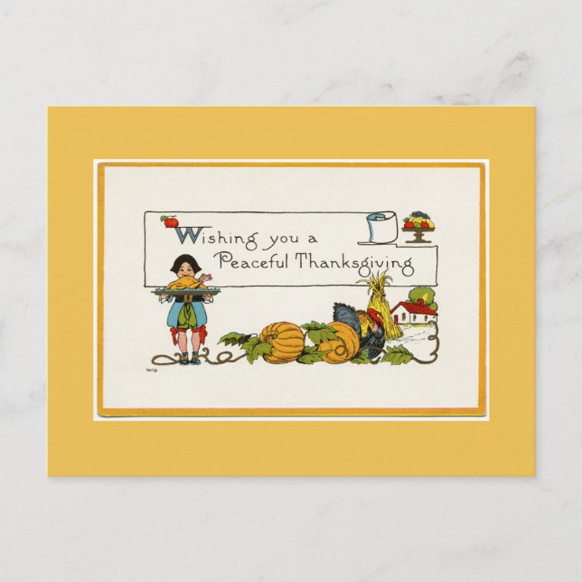 Peaceful Thanksgiving Gold Postcard (Front)