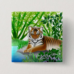 Peaceful Tiger in Bamboo Jungle Pin