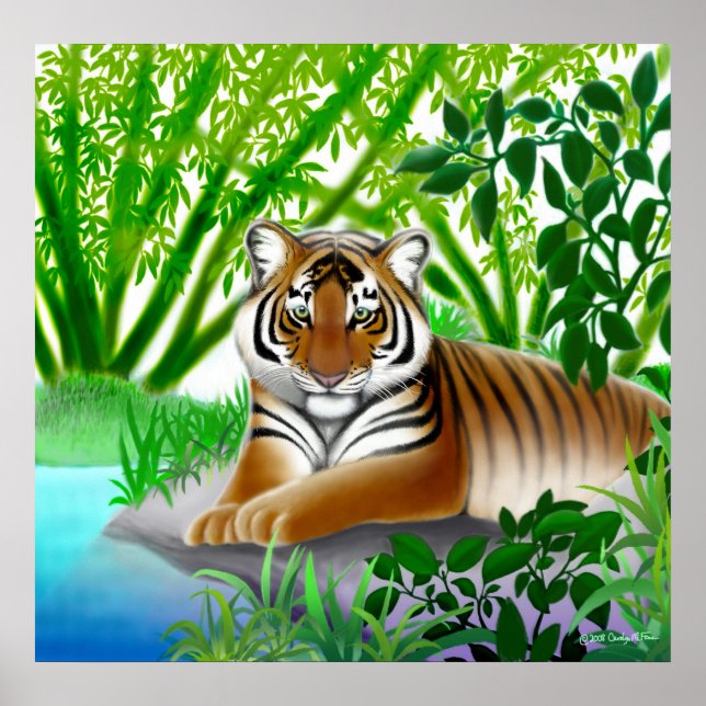 Peaceful Tiger in Bamboo Jungle Poster (Front)