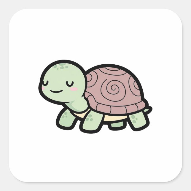 Peaceful Turtle – Cute Kawaii Animal Illustration Square Sticker (Front)