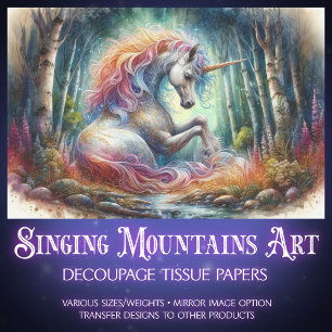 Peaceful Unicorn In Enchanted Forest Decoupage  Tissue Paper