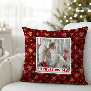 Peaceful Victorian Angel Red and Gold Christmas Cushion