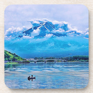 Peaceful Watercolor Japanese Art Design Coaster