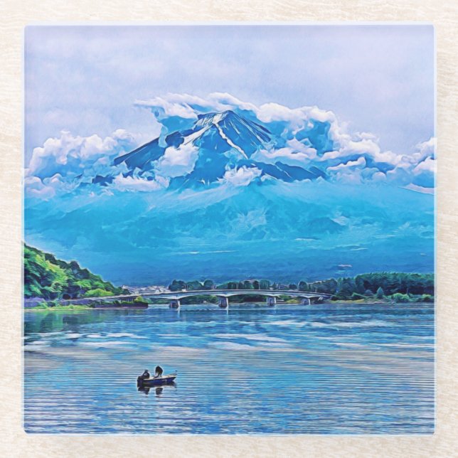 Peaceful Watercolor Japanese Art Design  Glass Coaster (Front)