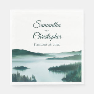 Peaceful Watercolor Mountain Lake Rustic Wedding Napkin