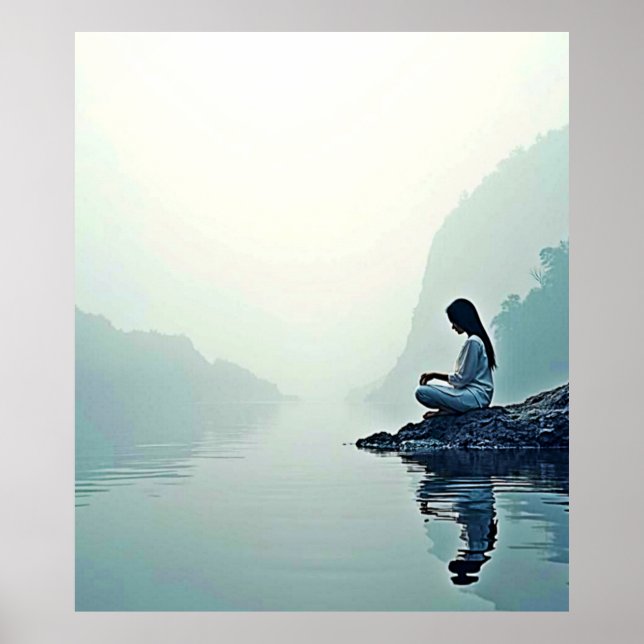 Peaceful Waterside Meditation Design Poster (Front)