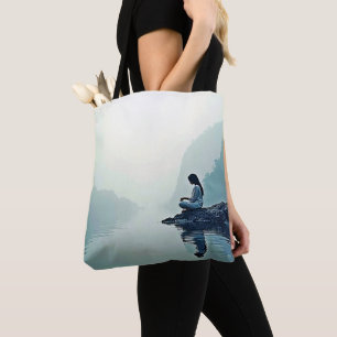 Peaceful Waterside Meditation Design Tote Bag