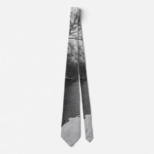 Peaceful Winter At James River Grayscale Neck Tie