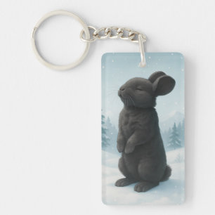 Peaceful Winter Bunny Key Ring