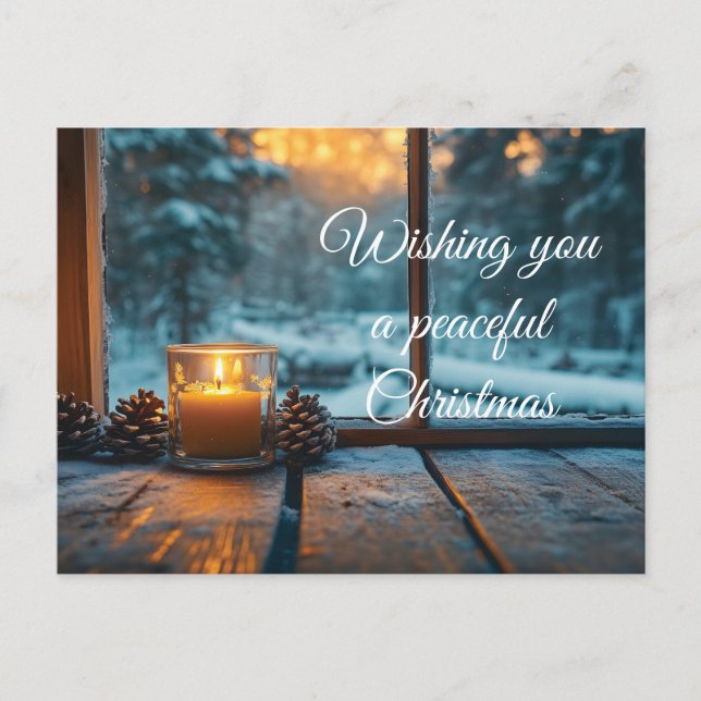 Peaceful winter Christmas decoration in the window Holiday Postcard (Front)