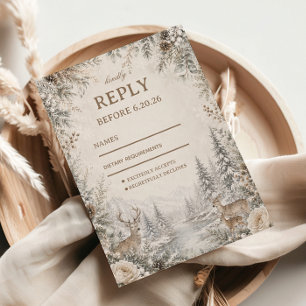 Peaceful Winter Deer Forest Reflections RSVP Card