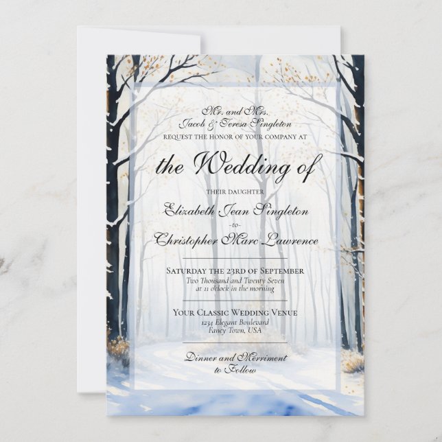 Peaceful Winter Forest Painting Formal Wedding Invitation (Front)