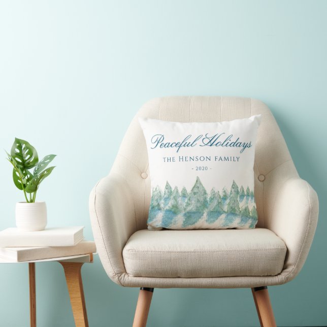 Peaceful Winter Forest Watercolor Christmas Cushion (Chair)