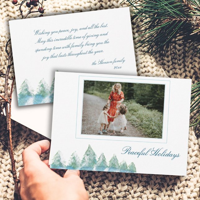 Peaceful Winter Forest Watercolor Christmas Photo Holiday Card (Creator Uploaded)