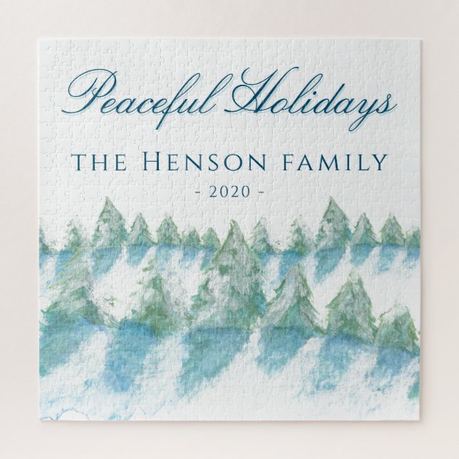 Peaceful Winter Forest Watercolor Family Christmas Jigsaw Puzzle (Vertical)