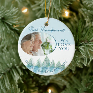 Peaceful Winter Forest Watercolor Photo Christmas Ceramic Tree Decoration