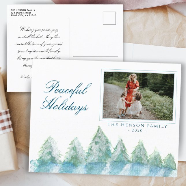 Peaceful Winter Forest Watercolor Photo Christmas Holiday Postcard (Creator Uploaded)