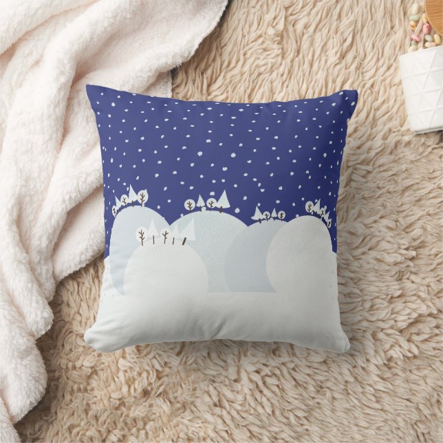 Peaceful winter forest with snow and snowflakes cushion (Blanket)