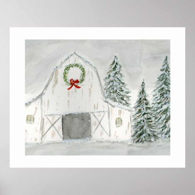 Peaceful Winter Holiday Barn Poster (Front)