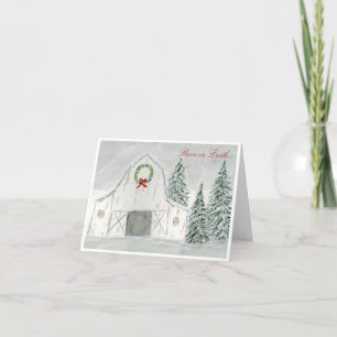 Peaceful Winter Holiday Barn Thank You Card