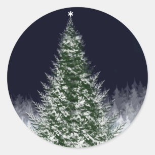 Peaceful Winter Night Christmas Card Stickers