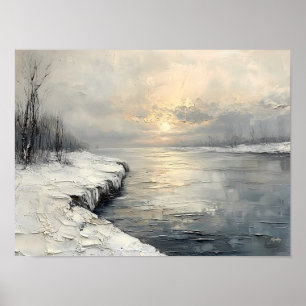 Peaceful Winter River at Sunrise, Textured Palette Poster